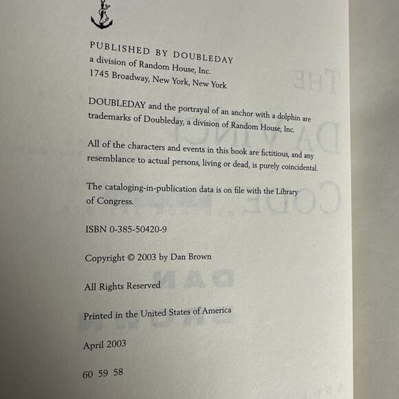 The Da Vinci Code by Dan Brown 2003 First Edition - Picture 9 of 9